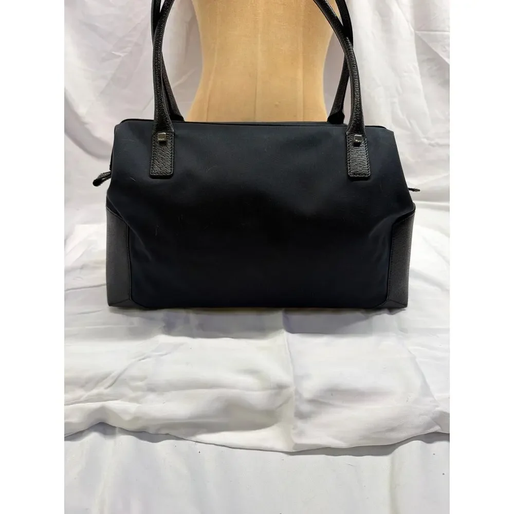 Salvatore Ferragamo Vintage Black Nylon Leather Trim Zip Top Shoulder Bag